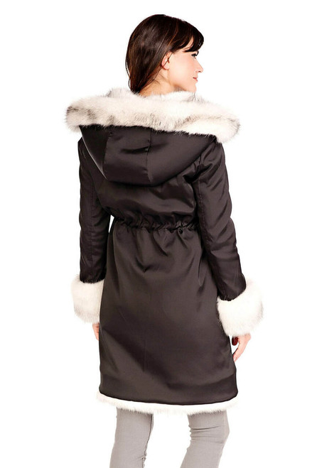 Black Hooded Faux Fur-Lined Knee-Length Coat