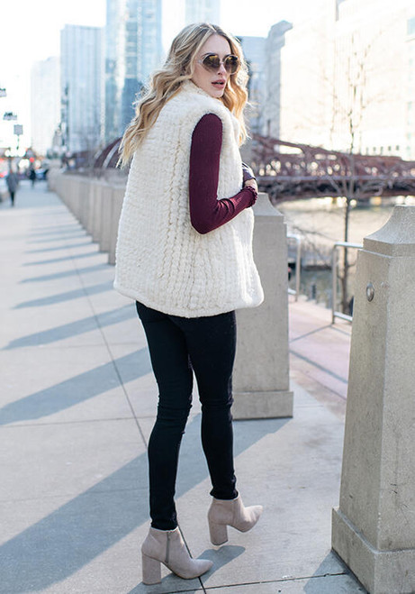 Ivory Knitted Faux Fur Vest