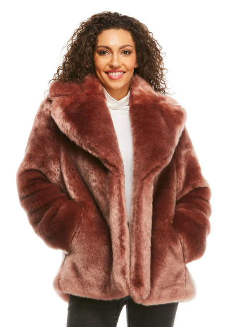 Rose Quartz Mink Couture Notch Collar Faux Fur Coat