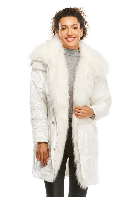 Frosted White Faux Fur Velvet Puffer Coat