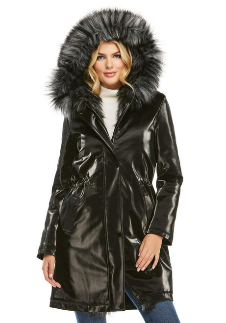Black Glam Squad Faux Fur-Trimmed Storm Coat