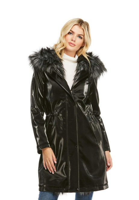 Black Glam Squad Faux Fur-Trimmed Storm Coat