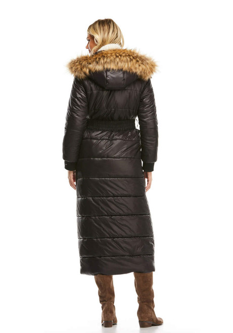 Black Faux Fur-Trimmed Lets Go Maxi Puffer Coat