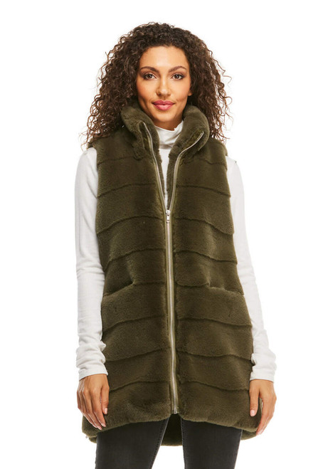 Olive Faux Fur Weekender Zip Vest