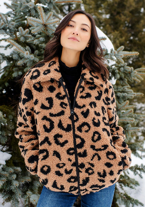 Leopard Faux Fur Teddy Bomber Jacket