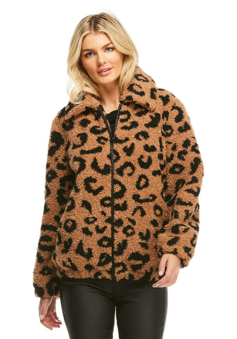 Leopard Faux Fur Teddy Bomber Jacket