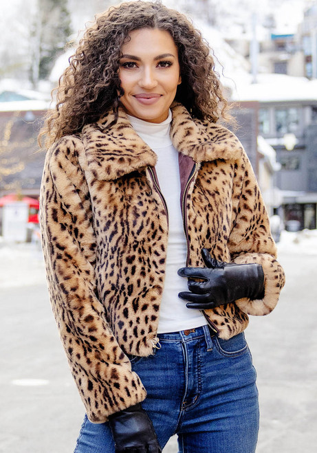 Fabulous-Furs Leopard Faux Fur Wild Card Zip Chubby Jacket