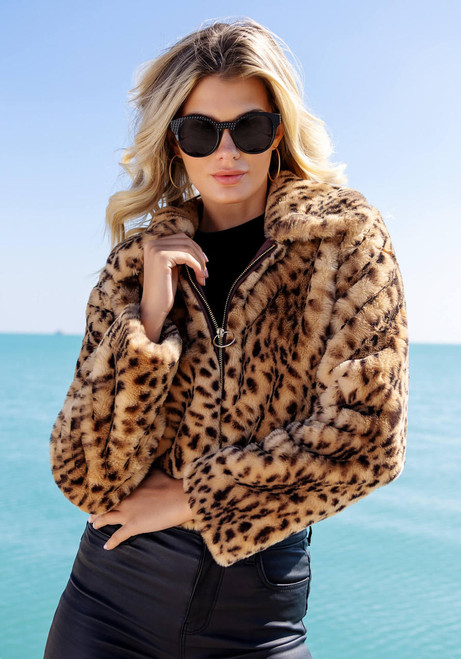 Fabulous-Furs Leopard Faux Fur Wild Card Zip Chubby Jacket