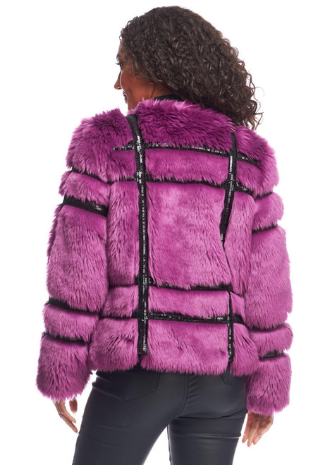 Orchid Faux Fur Style Starter Sequin Jacket