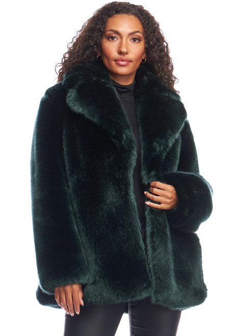 Emerald Mink Faux Fur Couture Notch Collar Coat