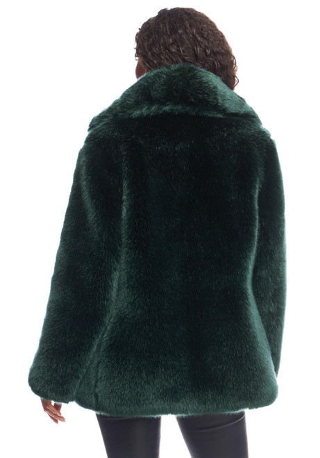 Emerald Mink Faux Fur Couture Notch Collar Coat