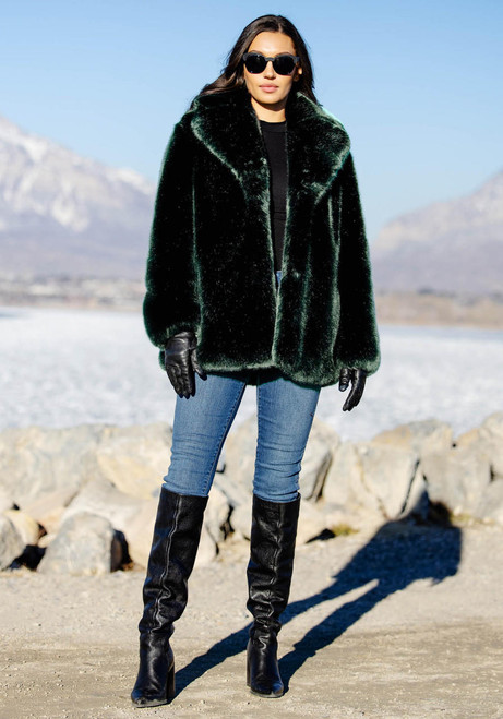 Emerald Mink Faux Fur Couture Notch Collar Coat