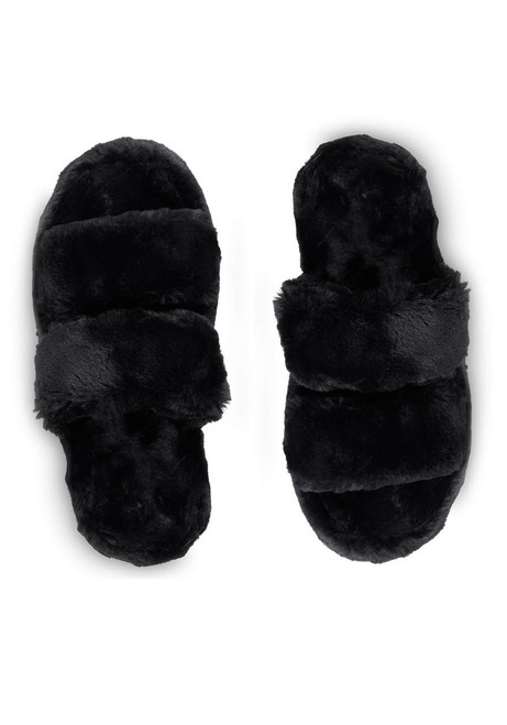 Black Faux Fur Platform Slippers