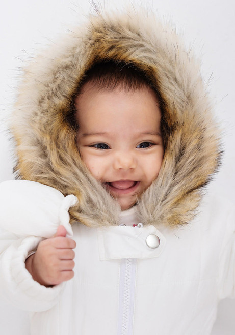 Kids Ivory Faux Fur-Trimmed Snowsuit