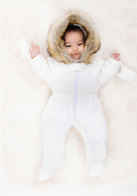 Kids Ivory Faux Fur-Trimmed Snowsuit
