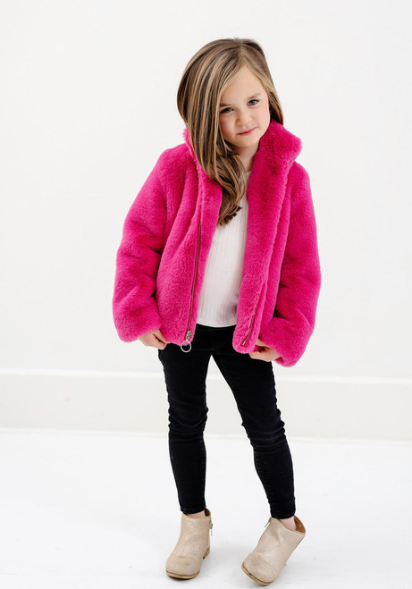 Kids Hot Pink Faux Fur Every-Day Zip Jacket