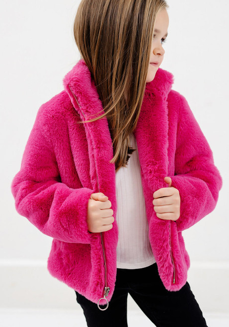 Kids Hot Pink Faux Fur Every-Day Zip Jacket