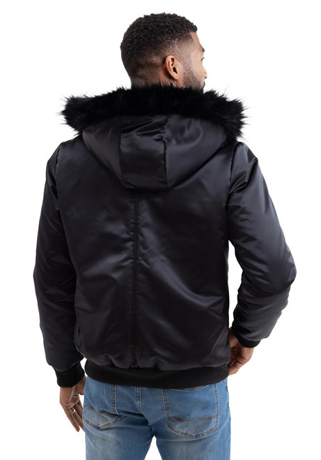 Mens Black Courtside Faux Fur-Trimmed Bomber Jacket