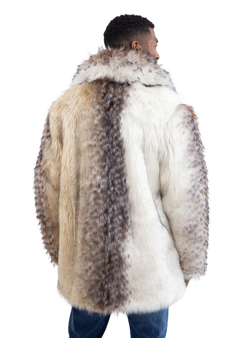 Mens Arctic Wolf Faux Fur Shawl Collar Coat