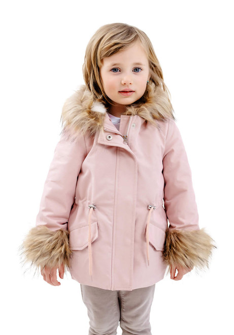 Kids Pink Faux Fur-Trimmed Always Ready Storm Coat