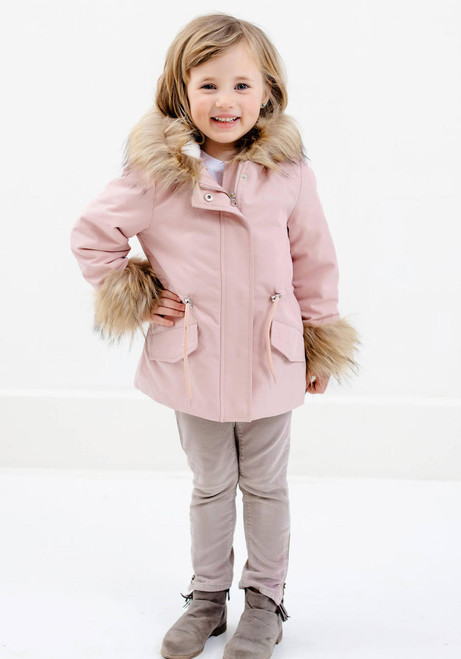 Kids Pink Faux Fur-Trimmed Always Ready Storm Coat