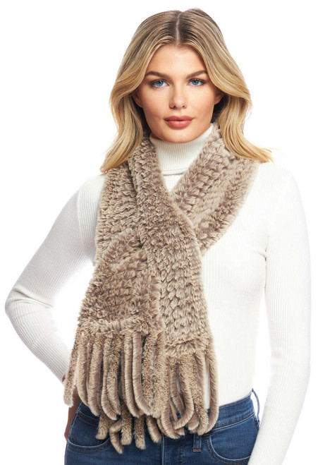 Natual Faux Fur Knitted Fringe Scarf