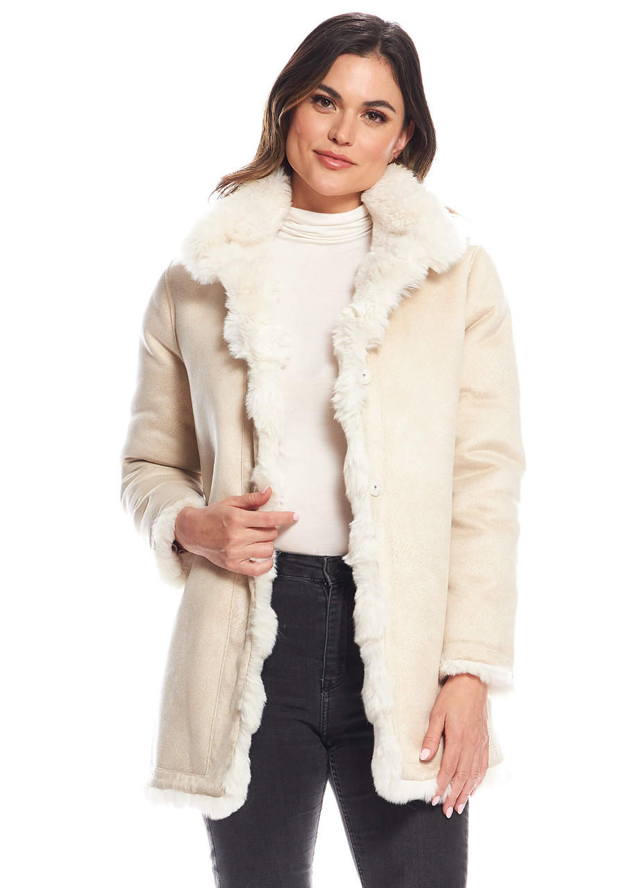 Fabulous-Furs Ivory Faux Fur Rainier Reversible Mink Coat 
