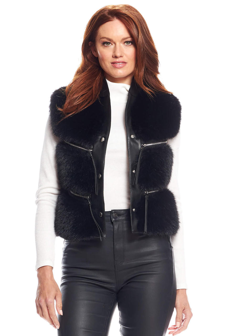 Fabulous-Furs Black Fox Faux Fur La Moda Vest 