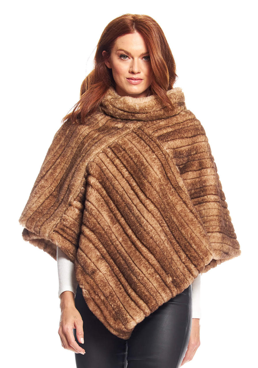 Fabulous-Furs Toffee Faux Fur Classic Mink Poncho 