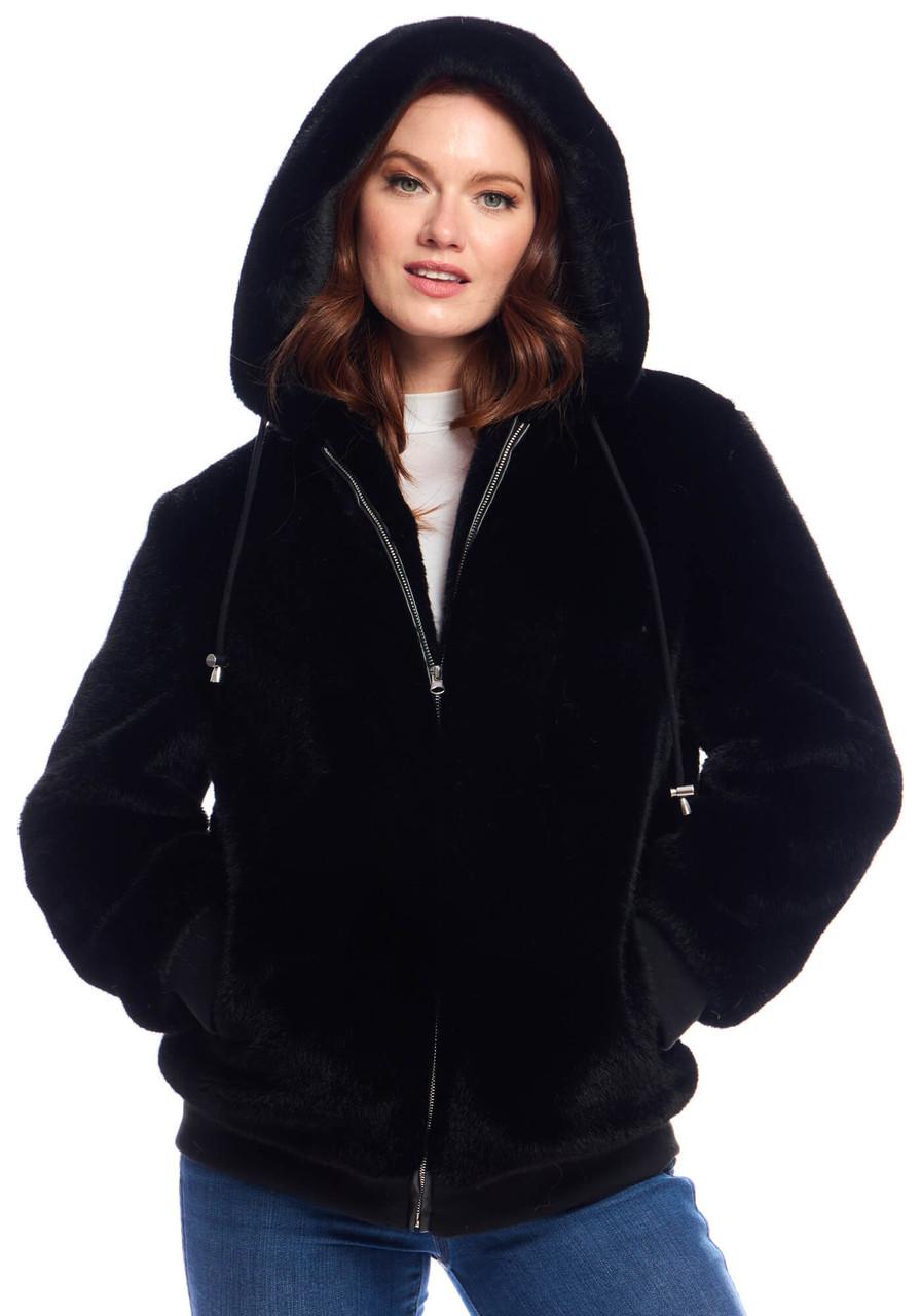 Fabulous-Furs Black Mink Faux Fur Ski Club Parka 