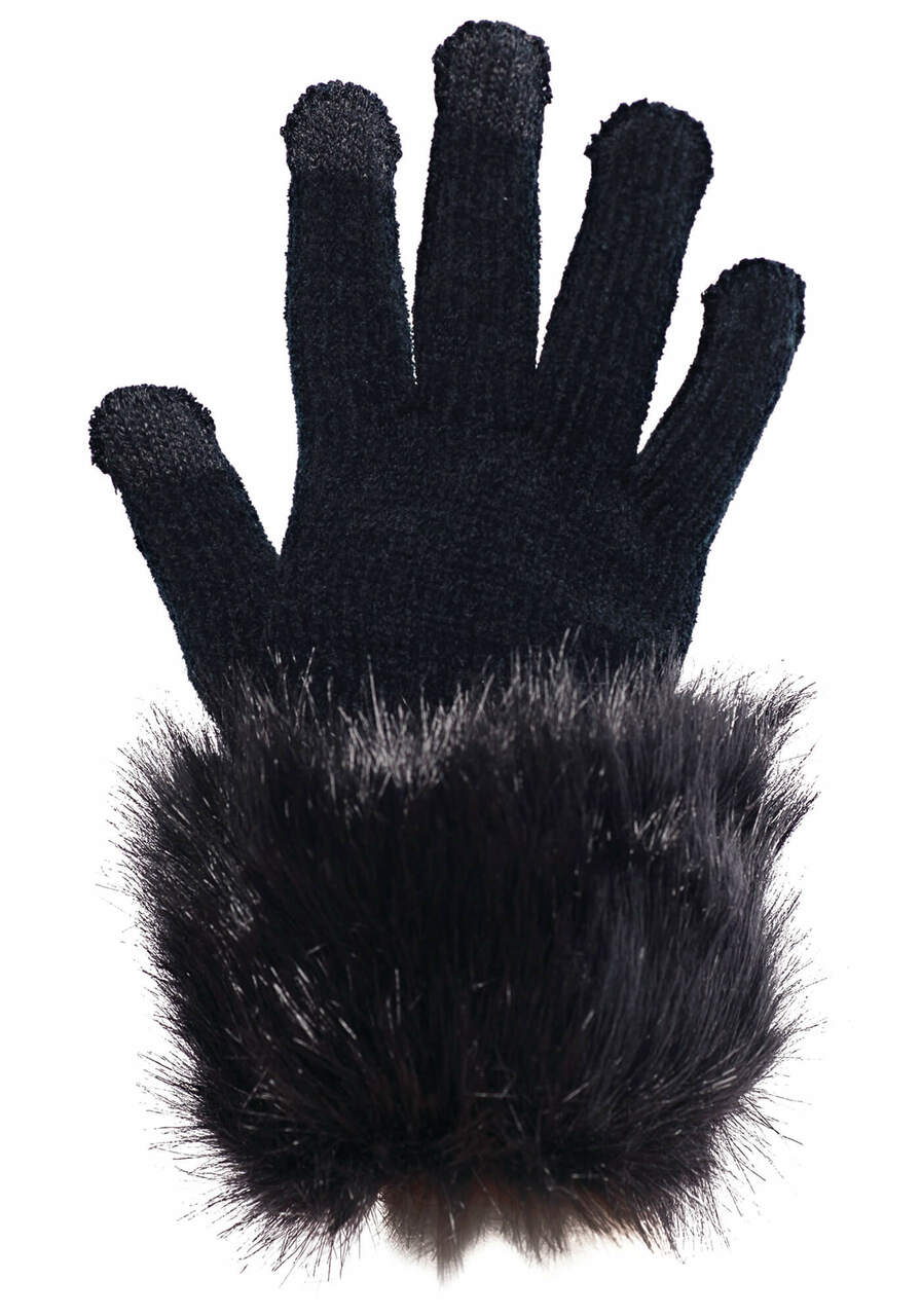 Fur Trimmed Tech Gloves Black Fox Fur Trimmed Tech Gloves Black Fox