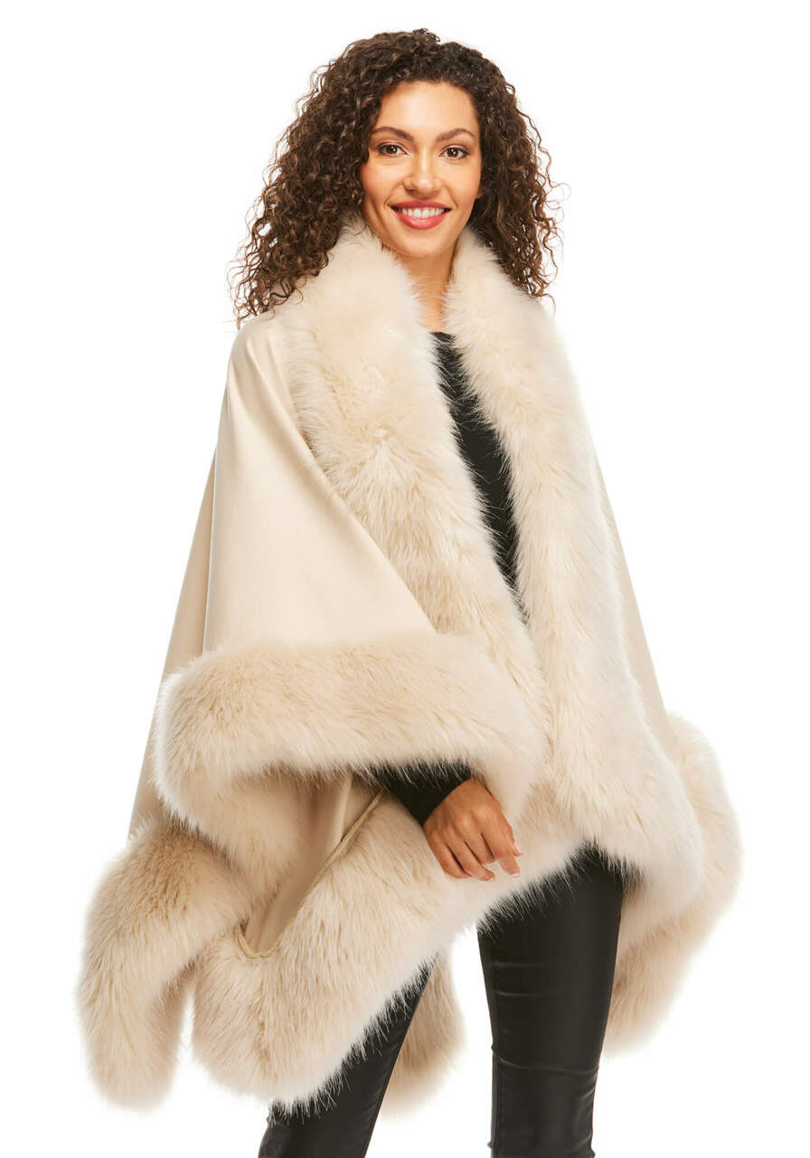 Champagne Fox Faux Fur-Trimmed Shawl Champagne Fox Faux Fur-Trimmed Shawl