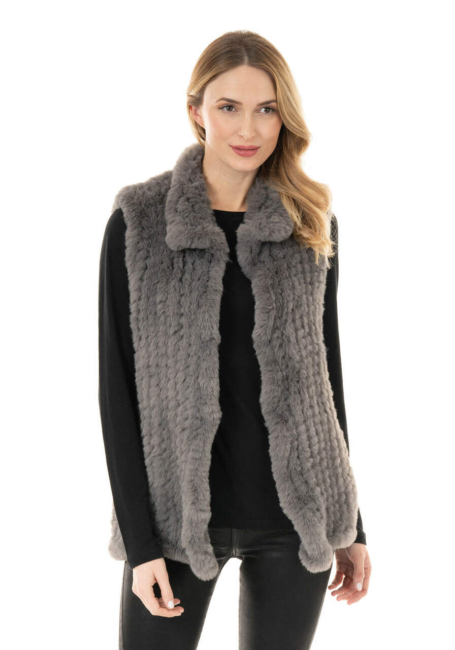 Slate Grey Knitted Faux Fur Vest Slate Grey Knitted Faux Fur Vest