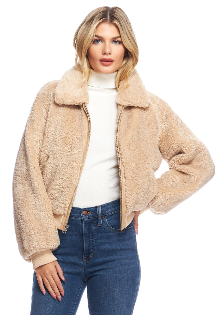 Fabulous-Furs Cream Faux Sherpa Sloane Bomber Jacket