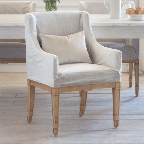 Eloquence® Louis Cane Dining Chair in Fog Linen and Antique White Finish