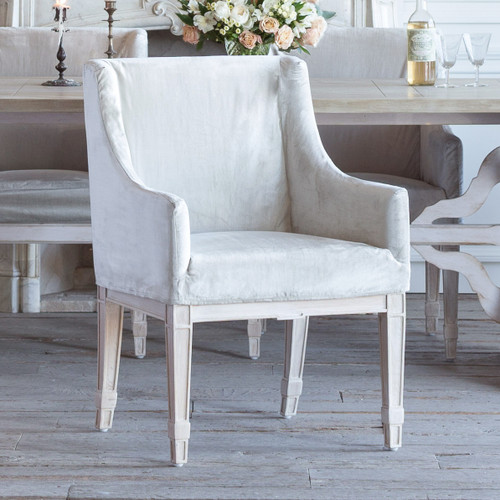 Eloquence® Scandinavian Dining Chair in Dove Velvet Slipcover and Worn Oak Finish