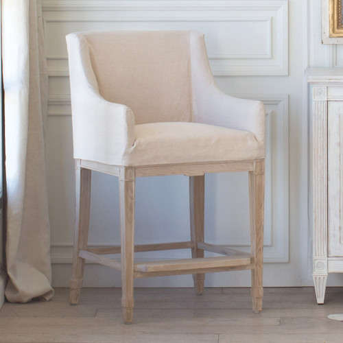 Eloquence® Scandinavian Counter Chair in Harvest Linen Slipcover and Worn Oak Finish