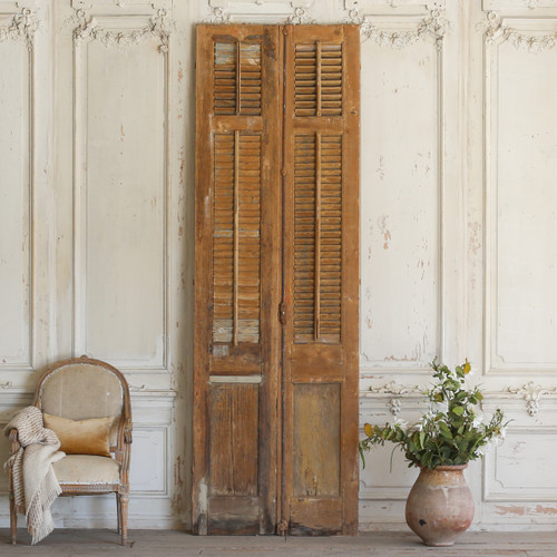 Pair of Vintage Dark Wooden Shutters AEVM78056