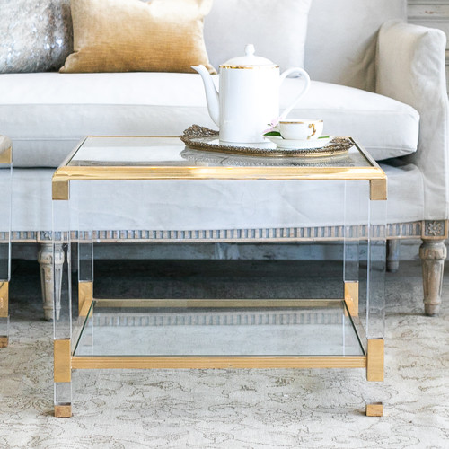 Pair of Vintage Brass and Glass Side Tables TSVN29048