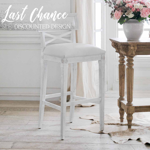 Eloquence® La Belle Fleur Counter Chair in White Leather and Chantilly White Finish (Floor Sample)