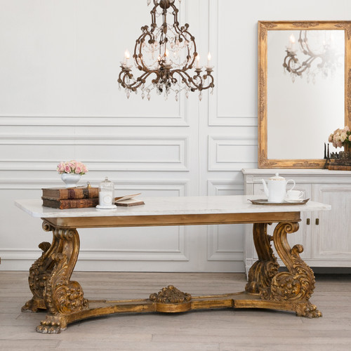 Gilded Wood and Marble Top Console Table CSVN31017