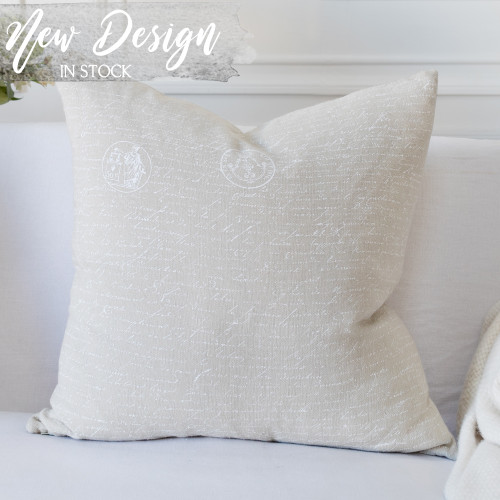 Eloquence® Calligraphie Pillow Cover in Grey Linen and White