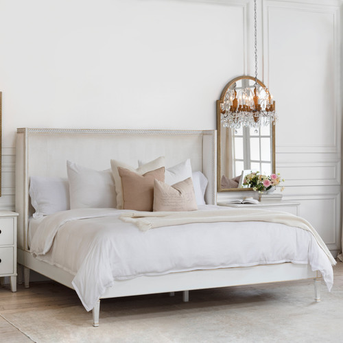 Eloquence® Cassia Bed in Ivory Velvet and Antique White With Gold Leaf Finish