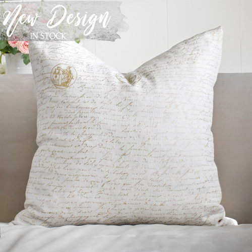 Eloquence® Calligraphie Pillow Cover in White Linen and Metallic Gold