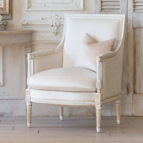 Eloquence® Minerva Bergere in Ivory Velvet and Antique White With Gold Leaf Finish