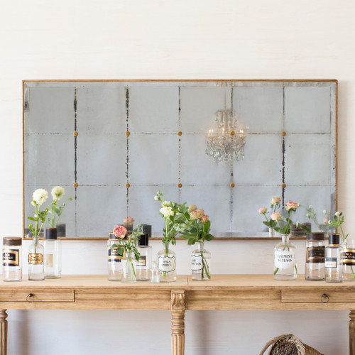 Eloquence® Bistro Mirror in Distressed Gold Finish with the Avignon Drapery Table