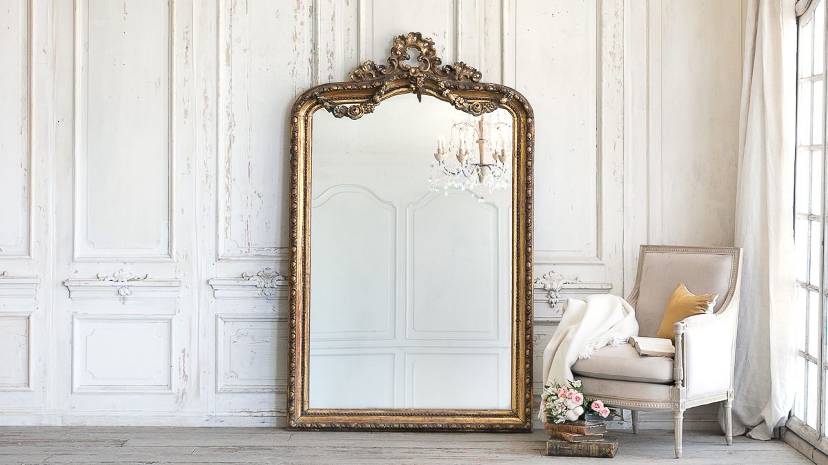 19th Century Petite French Louis Philippe Beaded Gilt Mirror