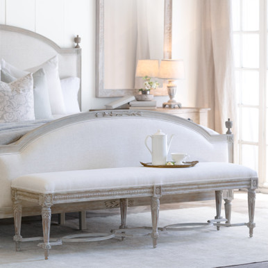 Eloquence®  King Boudoir Bench in Fog Linen and Antique White Finish