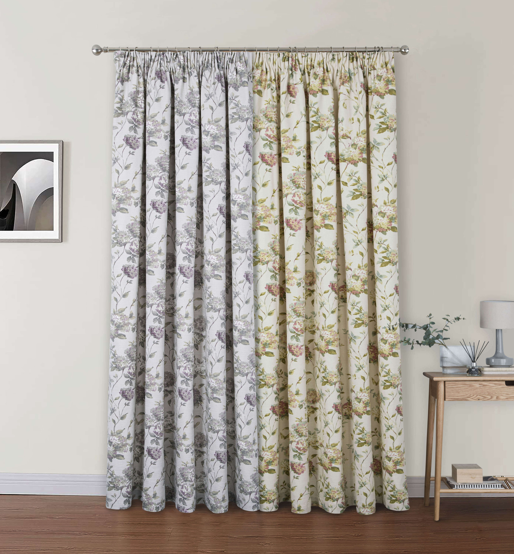 Pencil Pleat Lined Floral Curtains | Abbeystead | The Mill Shop