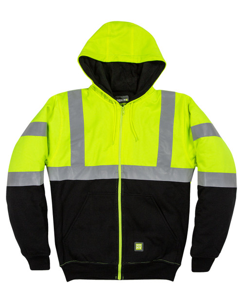 Berne HVF023 - Men's Hi-Vis Class 3 Color Block Full-Zip Hooded Sweatshirt